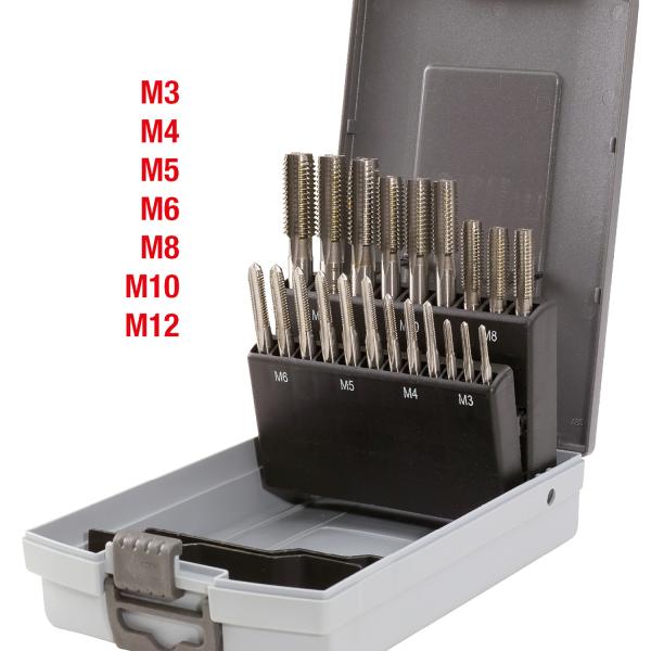 HSS CO Handgewindebohrer-Satz M, Kunststoffkassette 21-tlgM3-M12