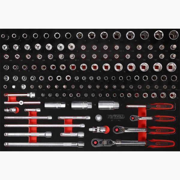 1/4'' + 3/8'' Steckschlüssel-Satz in Schaumstoffeinlage, 142-tlg