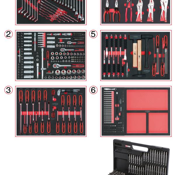 Universal-Systemeinlagen-Satz für 6 Schubladen mit 598 Premium-Werkzeugen