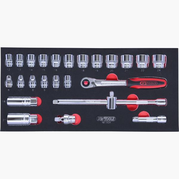 SCS CHROMEplus 3/8'' Steckschlüssel-Satz, 25-tlg in 1/3 Systemeinlage